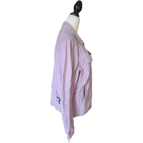 Denim & Co 100% Genuine Leather Lavender Jacket - Large - Satin Lined - Picture 5 of 8